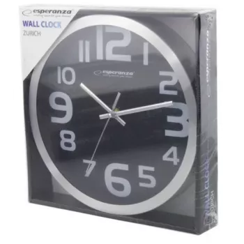 Seinäklokki Esperanza EHC013K Zurich musta kvartsi soikea 25 cm, alumiinikehys, 4 cm paksu