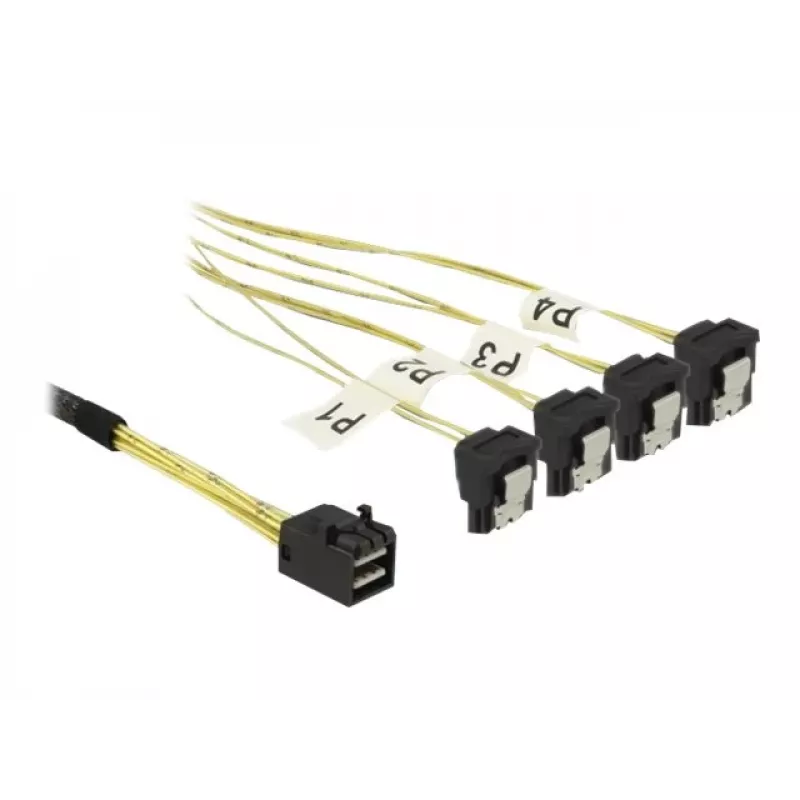 SCSI-kaapeli DeLOCK 85685 musta keltainen 1 m 1 x Mini SAS HD SFF-8643 4 x SATA 7 Pin