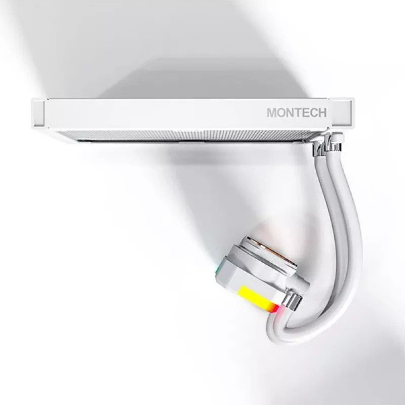 AIO-vesijäähdytys Montech Hyper Flow ARGB 240 mm valkoinen — 240 mm jäähdytin, ARGB-valaistus, valkoinen malli