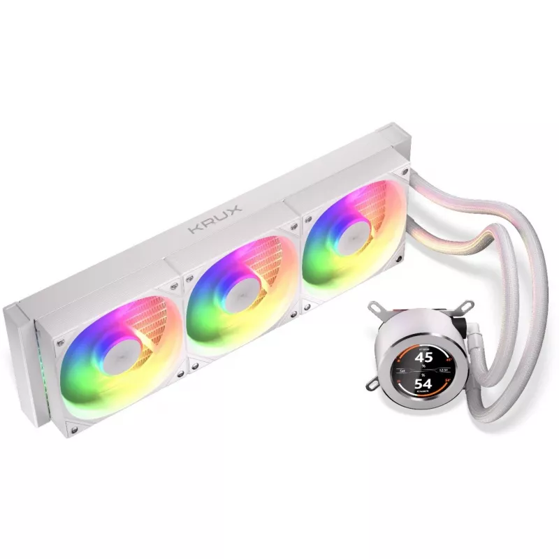 KRUX HydroGlance 360 ARGB AIO-nestejäähdytin LCD-näytöllä, 360 mm, valkoinen