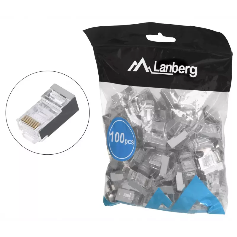 LANBERG RJ-45-liitin PLS-5000EZ, Cat5e, F/UTP (FTP), harmaa, 100 kpl