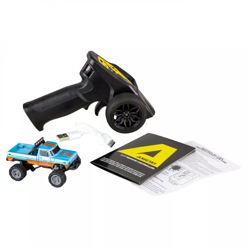 Kauko-ohjattava Amewi Monster Truck DieCast 1:64 RTR, sininen/oranssi