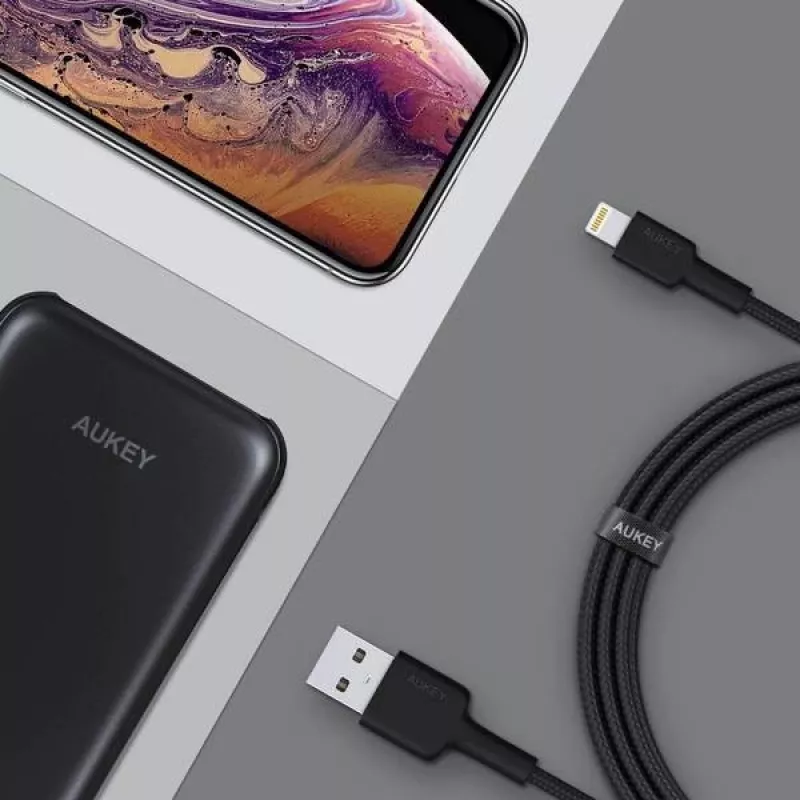 AUKEY CB-AL05 Lightning–USB-A MFi-nailonkaapeli, 2 m, musta