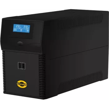 Keskeytymätön virransyöttö ORVALDI ID2K0CH Line-Interactive 2 kVA / 1200 W, 24 V, 9 Ah akut, LCD, USB, kompakti musta