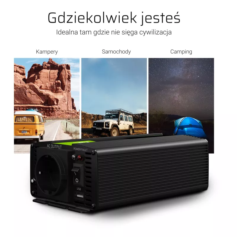Green Cell INV08 virtalähde/invertteri ulkokäyttöön 1000 W musta