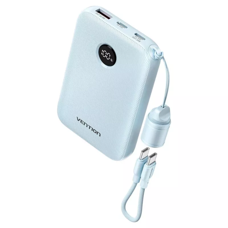 Powerbank Vention 10000mAh 22,5W — 2× USB-C, 1× USB-A, sininen