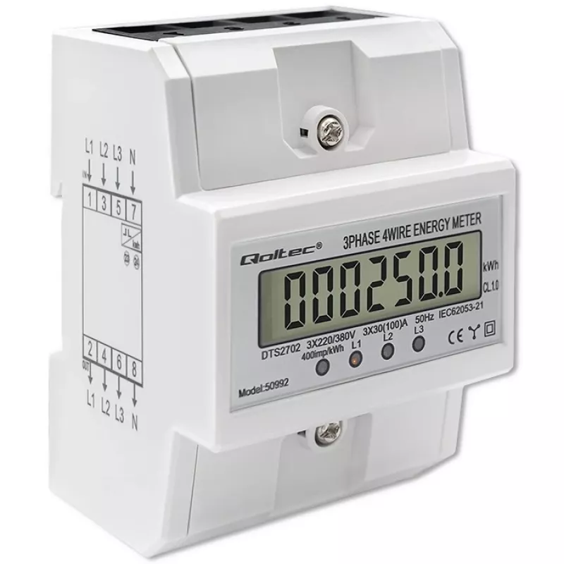 Kolmivaiheinen elektroninen mittari QOLTEC 50992 400V 100A