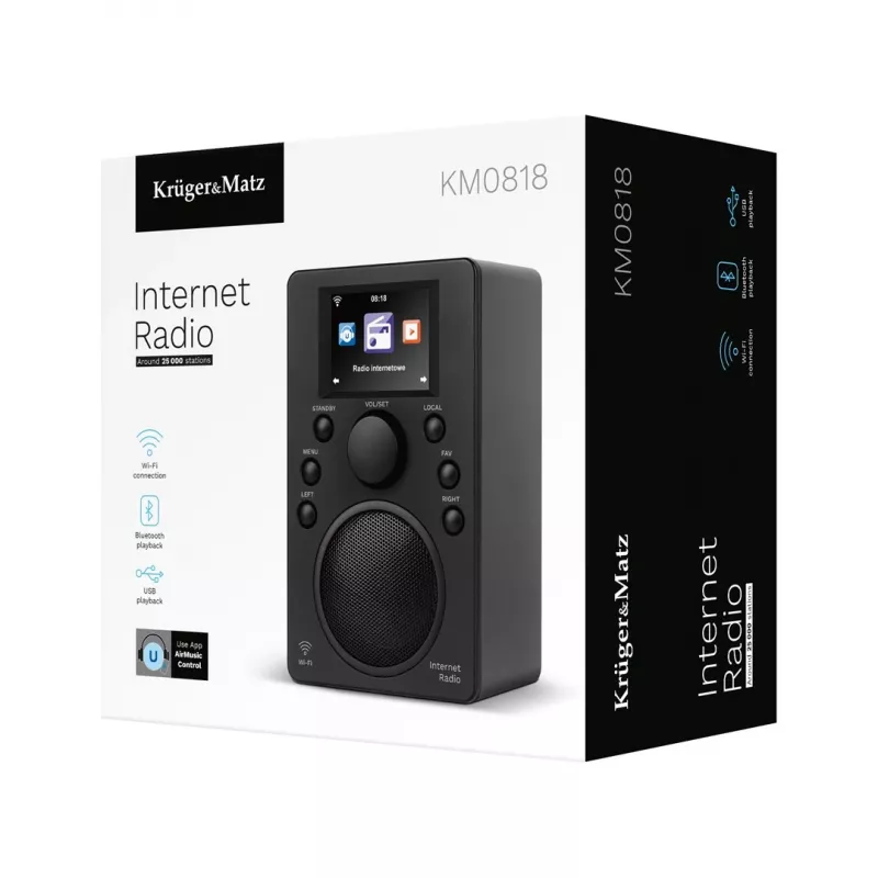 Internetradio Kruger & Matz KM0818.1 Wi‑Fi, Bluetooth, USB ja herätyskello