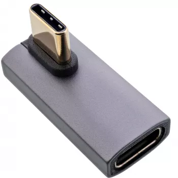 InLine USB4-sovitin, USB-C-uros/naaras pystysuoraan oikealle/vasemmalle kulmaan, alumiini, harmaa