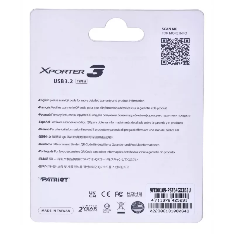 USB-muistitikku PATRIOT Xporter 64 GB USB Type-A 3.2 Gen 1 (liuku, musta, 80 MB/s)