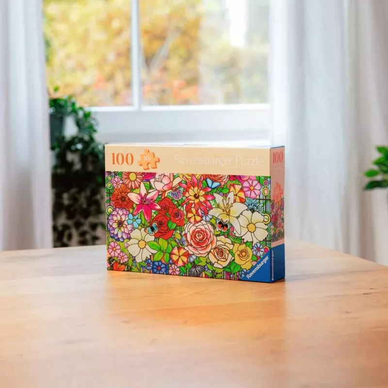 Ravensburger Feel Well & Puzzle - Blumenfenster, 100 palaa, taktiilisia elementtejä