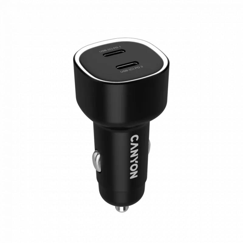 Autolaturi CANYON OnDrive 60 PD 60W 2xUSB-C — 60W teho, 2 USB-C-liitäntää, musta