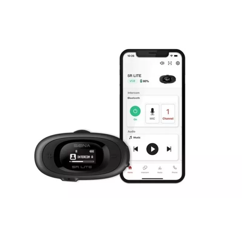 Motorrad-Intercom Sena 5R Lite Bluetooth 5.1 700 m kantama LCD-näytöllä ja universaalilla kaksoiskypärämikrofonisarjalla