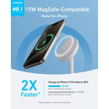 Anker MagGo kuulokkeet valkoinen USB langaton pikalataus sisäkäyttöön