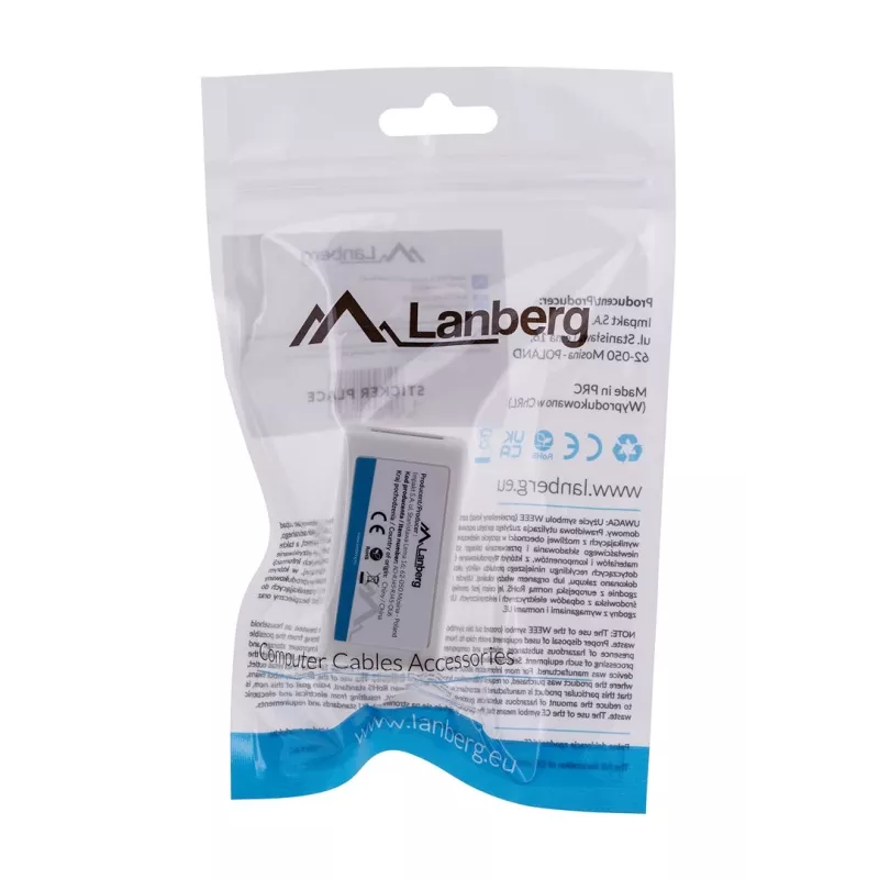 Lanberg AD-RJ45-RJ45-OU6 RJ45-jatkoliitin Cat.6 UTP, valkoinen
