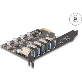 DELOCK PCI Express x1 -kortti 90346 — 5 Gbit/s, 5x ulkoinen portti