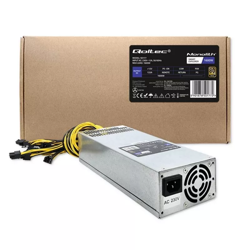 Qoltec 50177 PCI-E-virtalähde Smart 1600W | 80 Plus Gold - Data Mining