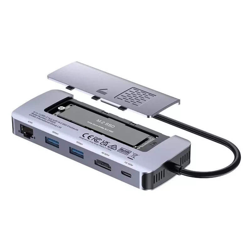 UNITEK aktiivinen USB-C-keskitin 10GBPS, M.2, HDMI, PD 100W