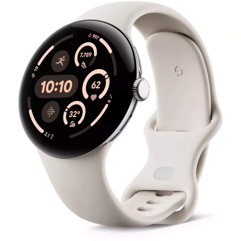 Google Pixel Watch 3 45 mm Wi-Fi älykello, kiillotettu hopea (Porcelain)