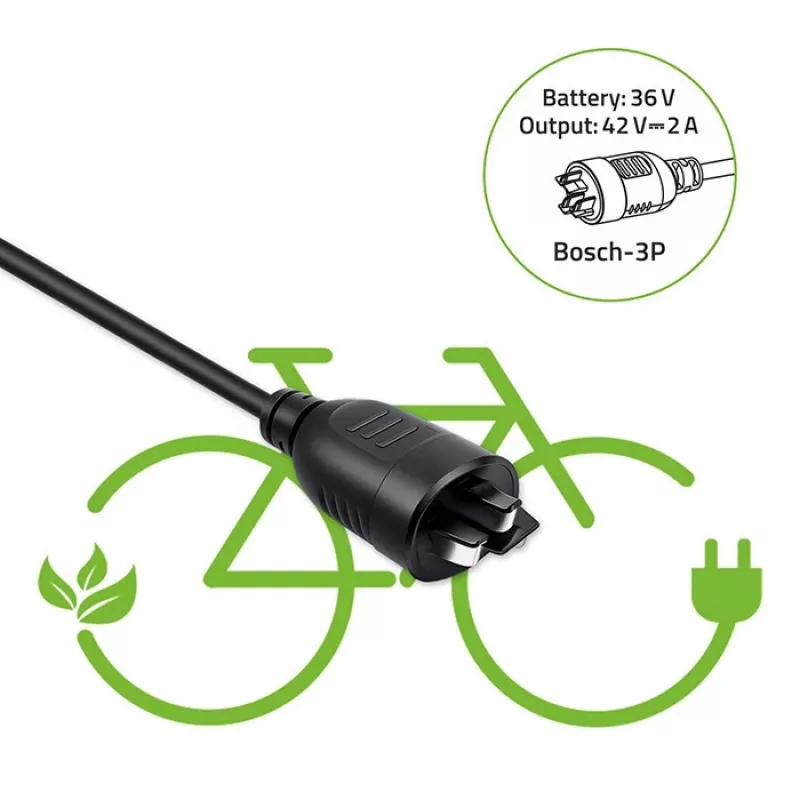 Laturi sähköpyörään 36V/42V 2A Bosch 3-pin-liittimellä QOLTEC