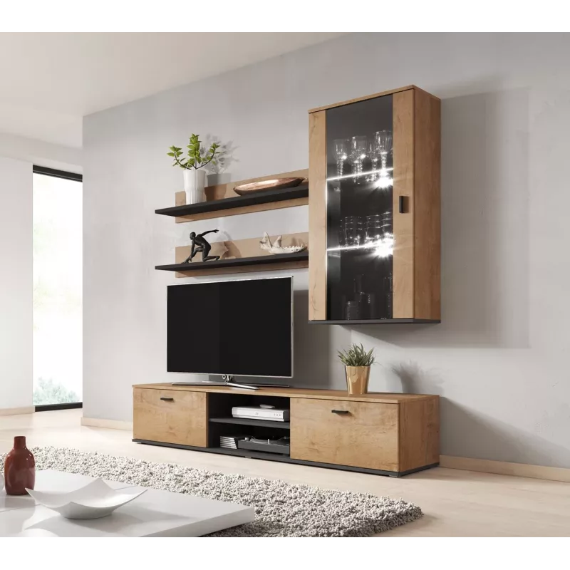 Cama kahden hyllyn sarja 125cm SOHO lefkas tammi/musta