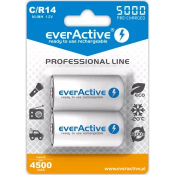Uudelleenladattava NiMH-sylinteriparisto everActive EVHRL14-5000, 1,2 V, 2 kpl, 51,5 mm korkeus