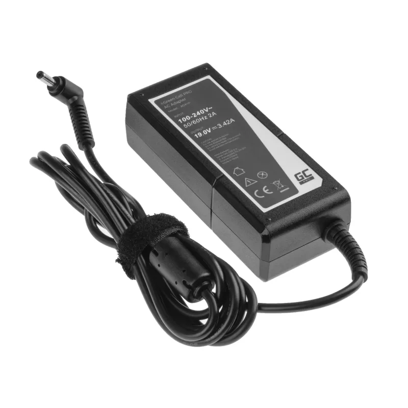 Virtalähde Green Cell AD41P 65W ASUS-kannettaviin, 19V 3,42A, sisäkäyttöön, musta