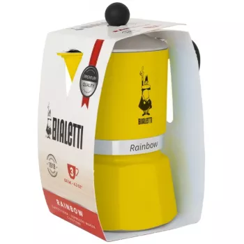 Mokkapannu Bialetti Rainbow musta/keltainen — alumiininen espressokeitin liedelle, 1 kpl
