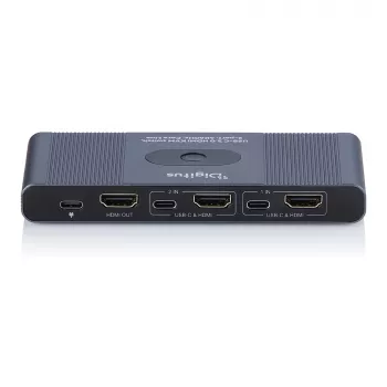 KVM-kytkin DIGITUS USB-C 3.0 HDMI 2-porttinen 4K60Hz, USB-C/USB-A, alumiini, 135×60×30 mm