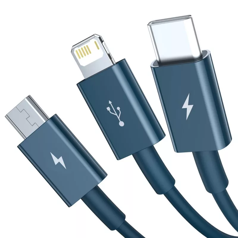 USB-kaapeli 3in1 Baseus Superior Series, USB - Micro-USB / USB-C / Lightning, 3,5 A, 1,5 m (sininen)