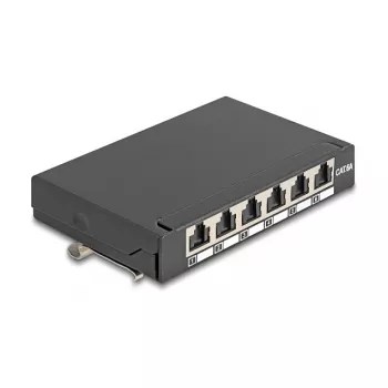 Patch-paneeli DELOCK Mini Desktop RJ45 6-porttia Cat.6A suojattu, metalli, musta, 80×22×125 mm