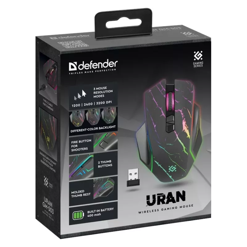Hiiri DEFENDER GM-503 URAN OPTIC RF RGB 3200dpi 8P