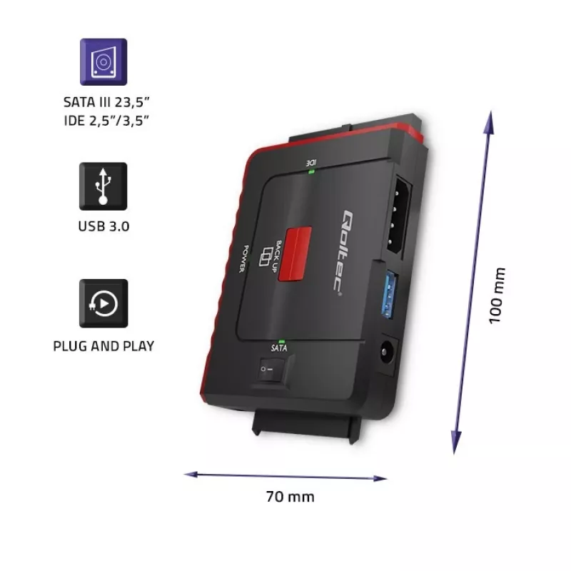 USB 3.0 - IDE SATA III -sovitin QOLTEC 50645