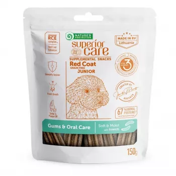 Nature's Protection Superior Care Red Coat Junior viljattomat koiranherkut hyönteisillä ikenien ja suun hoitoon, 150 g