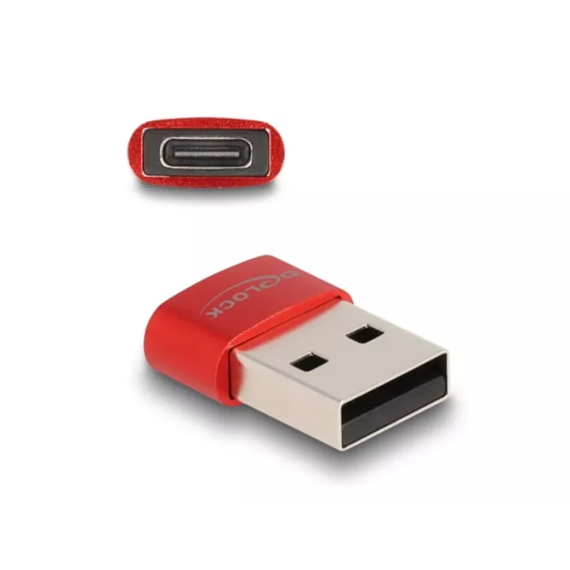 Delock - USB-sovitin - USB (uros) - 24-pin USB-C (naaras) - USB2.0 3 A - punainen (60050)