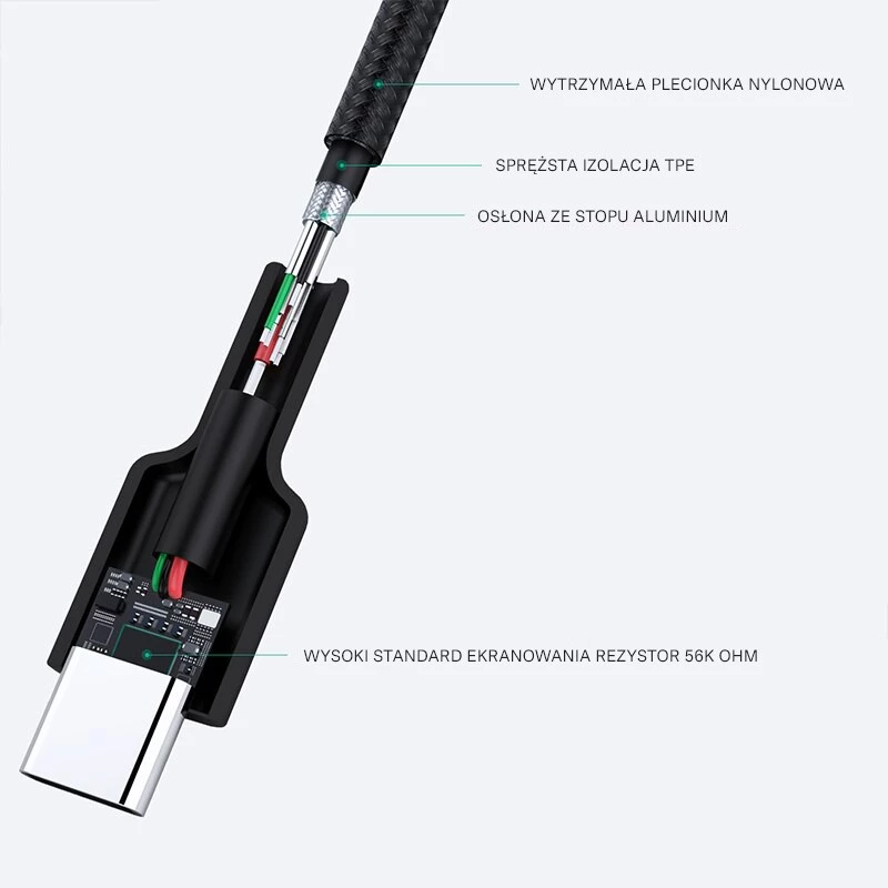 Aukey CB-CA2 OEM USB-C – USB-A -kaapeli, nailonpunos, 2 m, musta