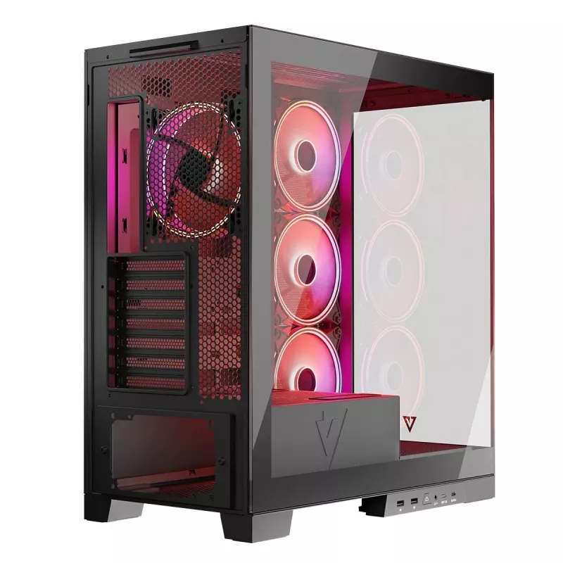 PC-kotelo MODECOM Volcano SPACE APEX ARGB Midi Tower, karkaistu lasi, USB-C, tukee ATX/microATX/Mini-ITX, GPU jopa 430 mm, CPU-jäähdytin jopa 180 mm