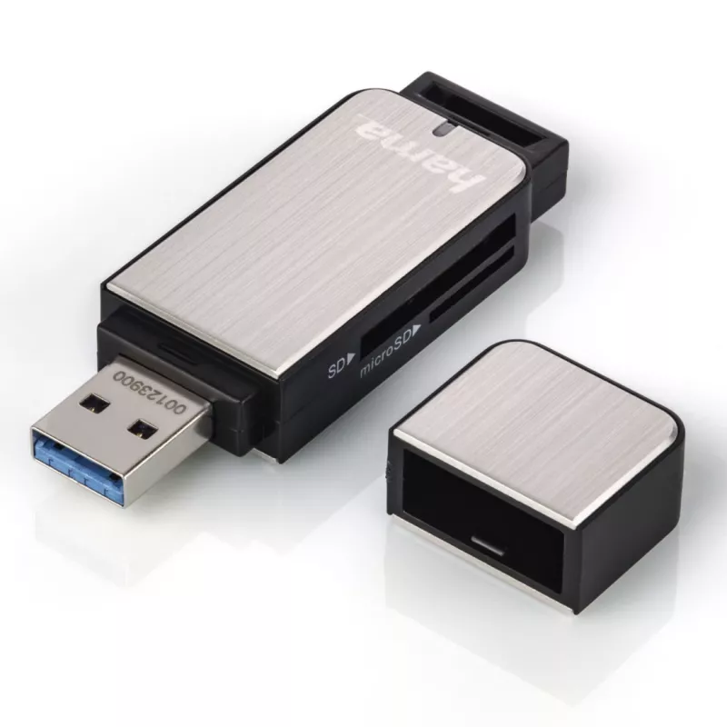 Hama 123900 USB 3.0 -muistikortinlukija SD/microSD, alumiini, musta/hopea