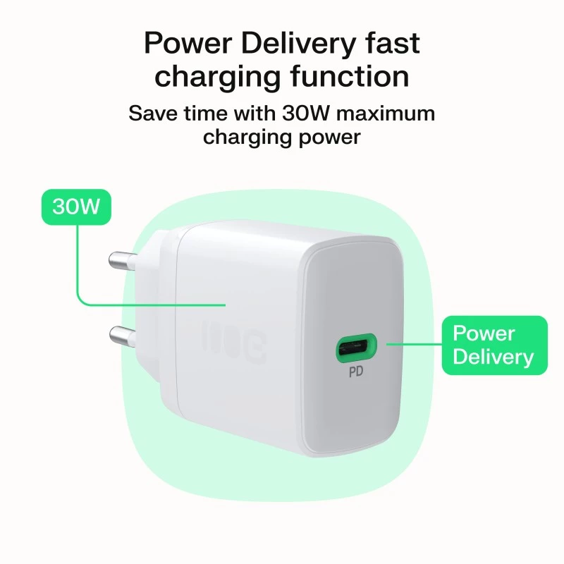 Virtalähde Green Cell PowerSource Solo30 30W valkoinen — USB-C-laturi, 30 W lähtöteho