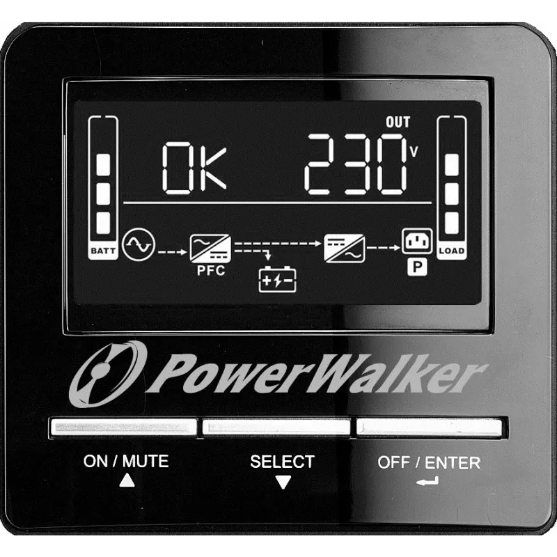 Keskeytymätön virransyöttö PowerWalker VI 1100 CW FR, Line-Interactive, 1,1 kVA (770 W), LCD, EPO, RS-232