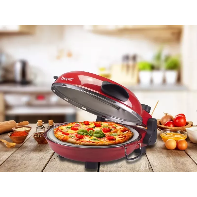 Beper P101CUD300 Party Line pizzauuni, 1200 W, 400°C, 31 cm tulenkestävä kivi, punainen