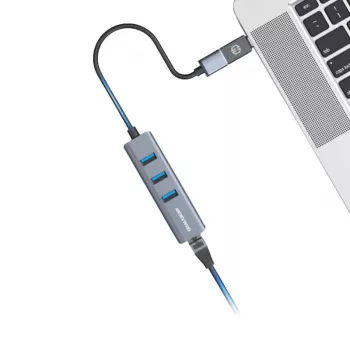 GRAUGEAR USB-keskitin G-HUB31L-A — USB 3.2 Gen 1 Type-A-isäntä, 3x USB 3.2 Gen 1 Type-A-portti + RJ-45, 5000 Mbit/s