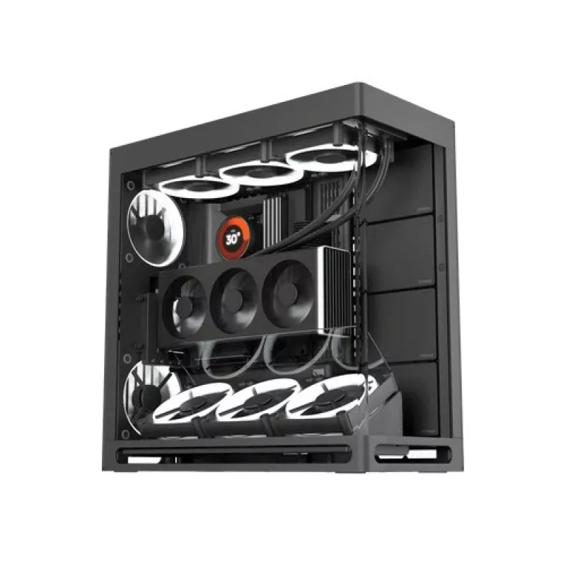 HAVN HS 420 VGPU PC-kotelo, Midi-Tower, E-ATX, karkaistu lasi, PCIe-5.0-riser-kaapeli - musta