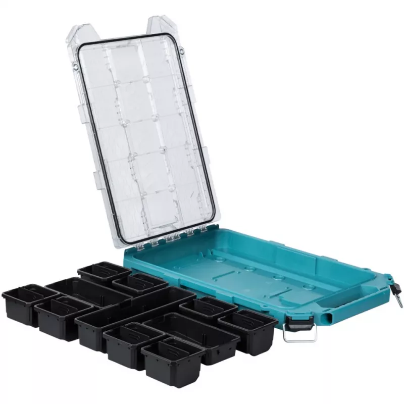 MAKTRAK Organizer Flat M, työkalulaatikko sininen/läpinäkyvä, läpinäkyvä kansi