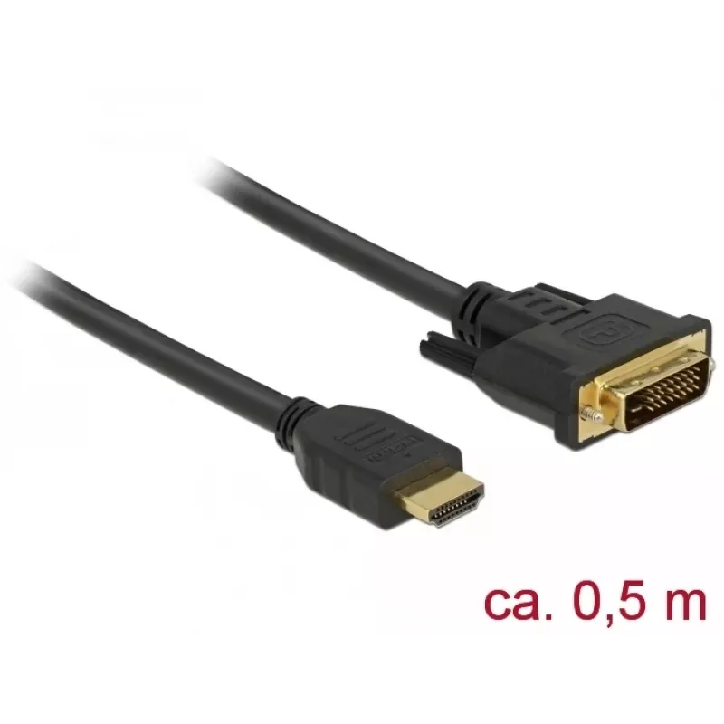 Videokaapeliadapteri DeLOCK 85651 0,5 m HDMI tyyppi A DVI musta