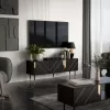 TV-taso Cama Meble MOUNTAIN 154x40x55 cm – lastulevypinta, musta ja kulta