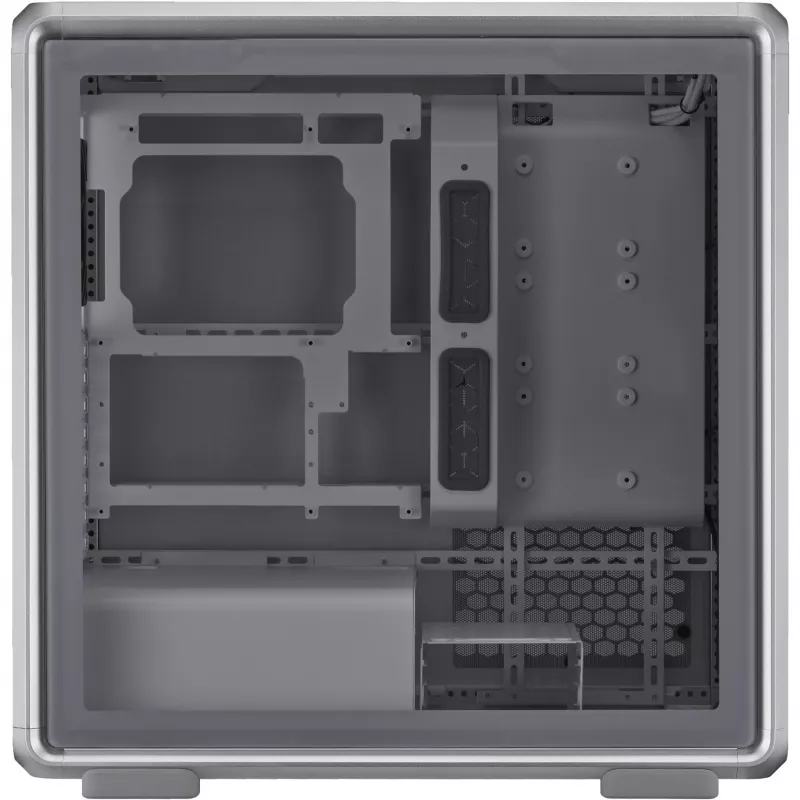PC-kotelo Cooler Master MasterFrame 600 Midi Tower hopea — ATX/Micro-ATX/ITX, karkaistu lasi, tukee 3x140 mm etutuulettimia