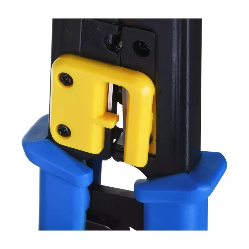 Puristin Alantec NI040 RJ-45-liittimille, teräsrakenne, muovikahvat, musta/sininen