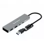 USB-keskitin GrauGear G-HUB2C2A-10G — 4-porttinen USB 3.2 Gen 1 (2x Type-C, 2x Type-A), 10 Gbit/s, 100 W, alumiini, harmaa