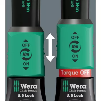 Momenttiavain vaihtosuuntaisella räikällä Click-Torque Lock A 5 musta/vihreä, ulostulo 1/4, 2,5–25 Nm